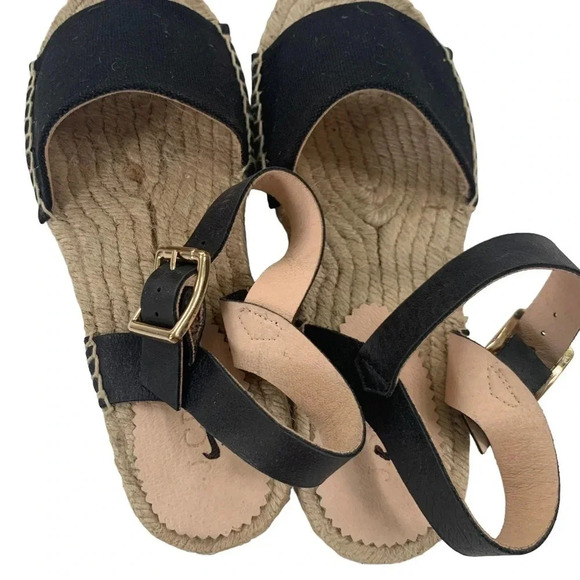 J. Crew Leather and Canvas Made in Spain ankle strap espadrille Black Size 5 NWT - Picture 4 of 11